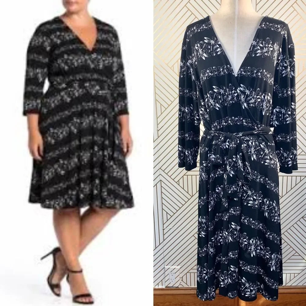 Leota Perfect Wrap Dress Soar Black Floral Print